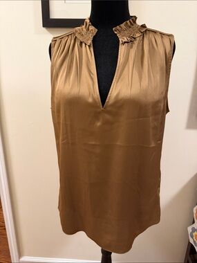 White House Black Market Satin Ruffle-Neck Sleeveless Camisole - Brown